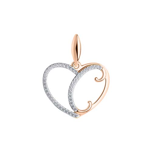 Heart-shaped pendant 'C' with zirconia 
