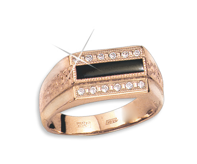 Men's ring with onyx and zirconia 