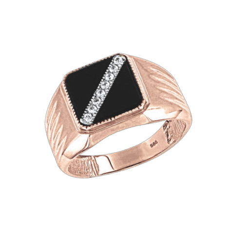 Men's ring with onix, zirconia 
