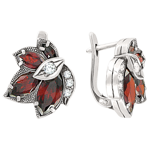 Earrings with garnets and zirconia 