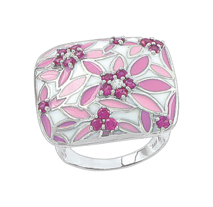 Women's ring with enamel and zirconia 