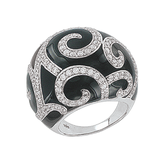 Women's ring with onyx and zirconia 