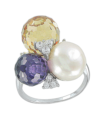 Ladies Ring with pearl and zirconia 
