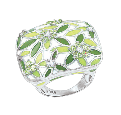 Women's ring with enamel and zirconia 