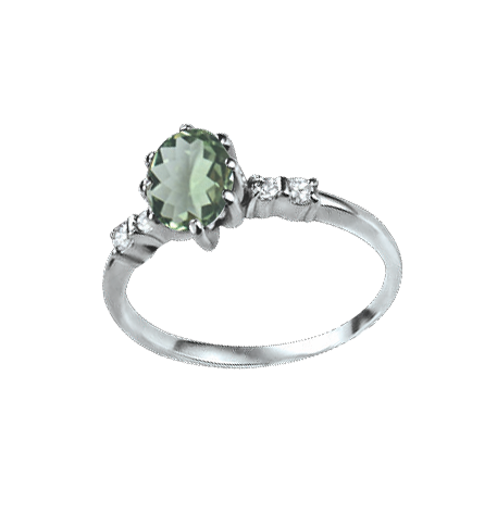 Women's ring with green amethyst and zirconia 
