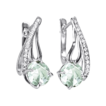 Earrings with green amethysts and zirconia 