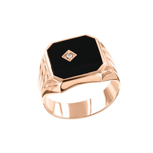 Men's ring with onyx, zirconia, brillant 