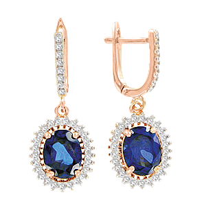 Earrings with sapphire and zirconia 