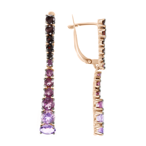 Earrings with garnets, rhodolites and amethysts 