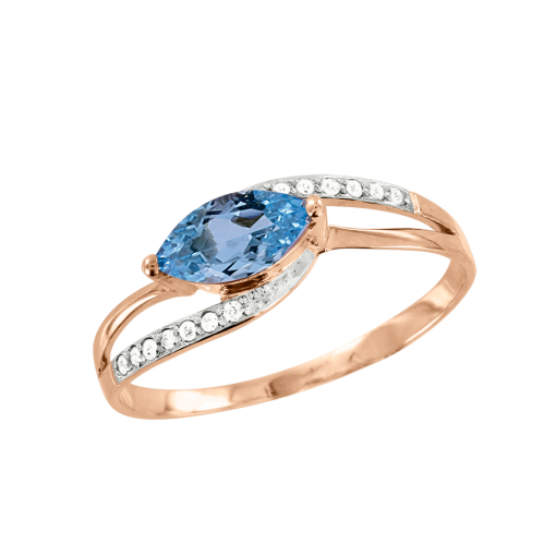 Women's ring with blue topaz and diamonds 