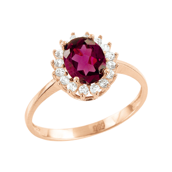 Women's ring with rodolite and zirconia 