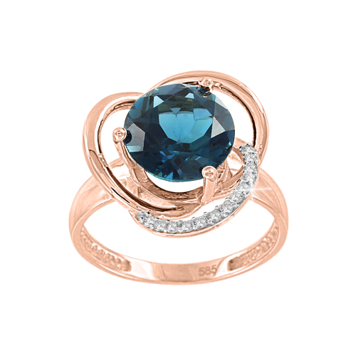 Women's ring with London Blue topaz and zirconia 