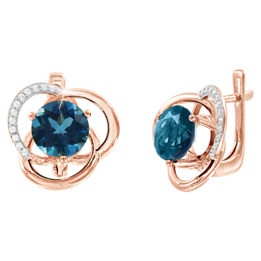 Earrings with London blue topaz and zirconia 