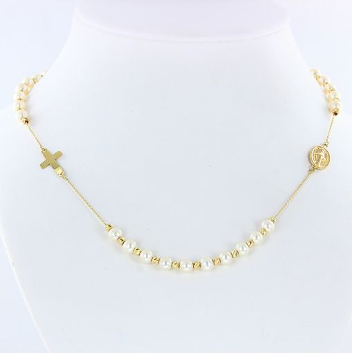 Pearl necklace in yellow gold 