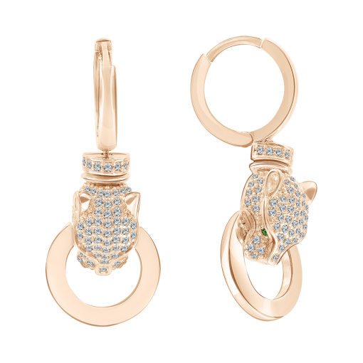 Earrings with colorless and green zirconia 