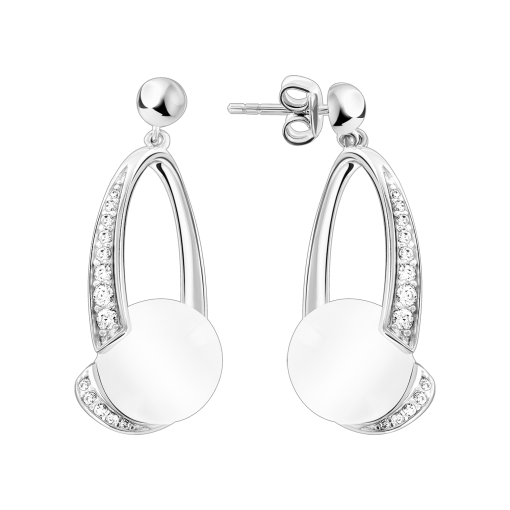 Stud earrings with moonstone and zirconia 