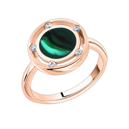 Women's ring with zirconia and green enamel 