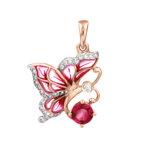 Pendant with rhodolit, enamel and zirconia 