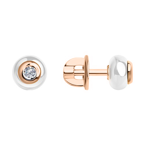 Ohrstecker mit Brillant und weiße Keramik 