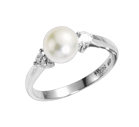 Ladies Ring with pearl and zirconia 