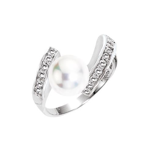 Women's ring with pearl and zirconia 