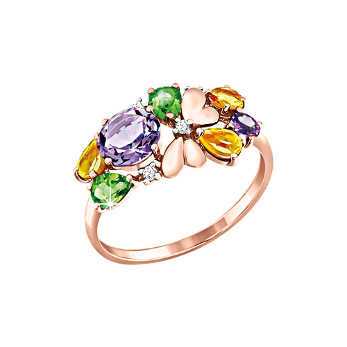 Women's ring with zirconia, amethyst, chrysolite, citrine 