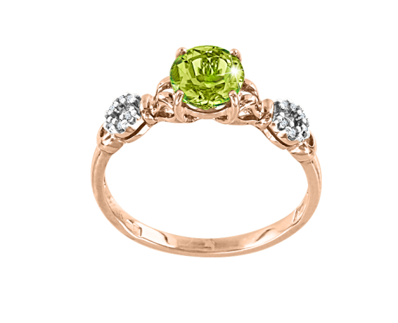 Women's ring with chrysolite and zirconia 