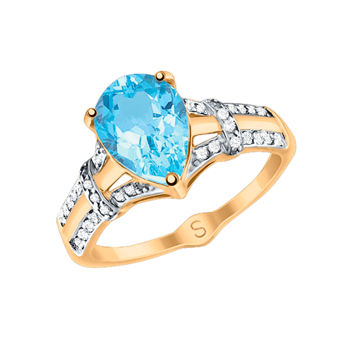 Women's ring with blue topaz and zirconia 