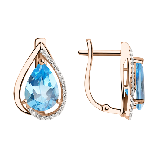 Earrings with blue topaz and zirconia 
