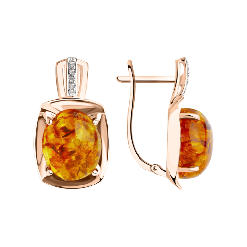 Earrings with amber and zirconia 