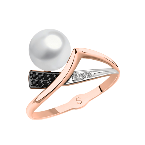 Women's ring with pearl and zirconia 