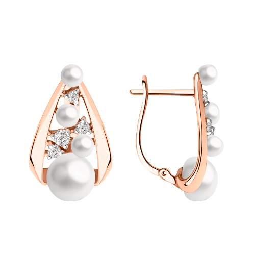 Earrings with pearls and zirconia 