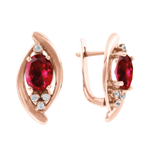 Earrings with ruby and zirconia 