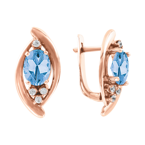 Earrings with blue topaz, zirconia 