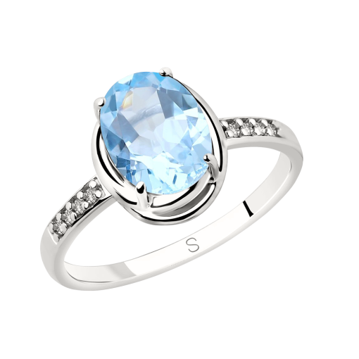 Women's ring with blue topaz and zirconia 