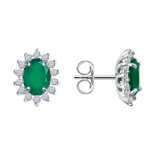 Stud earrings with agate and zirconia 