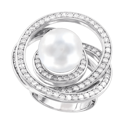 Ladies Ring with pearl and zirconia 