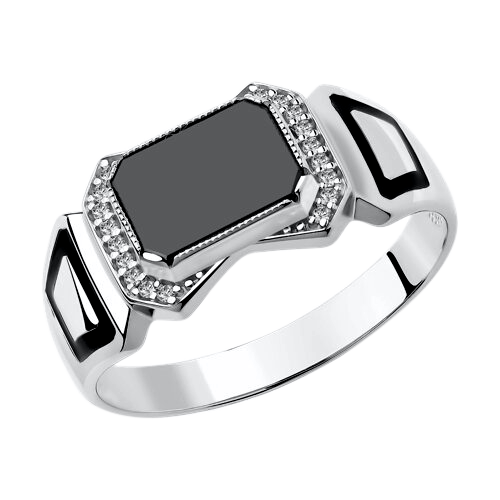 Men's ring with onyx and zirconia 