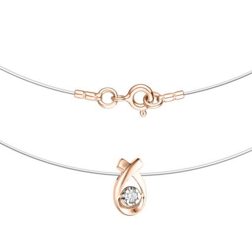 Necklace on a fishing line and pendant made of gold with a diamond 