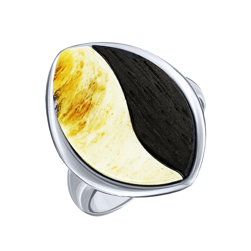 Women's ring with milk amber and black oak 