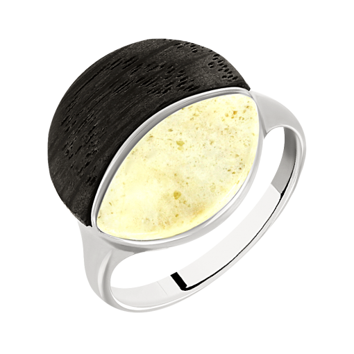 Women's ring with milk amber and black oak 