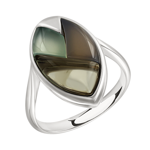 Women's ring with agate and smoke topaz 