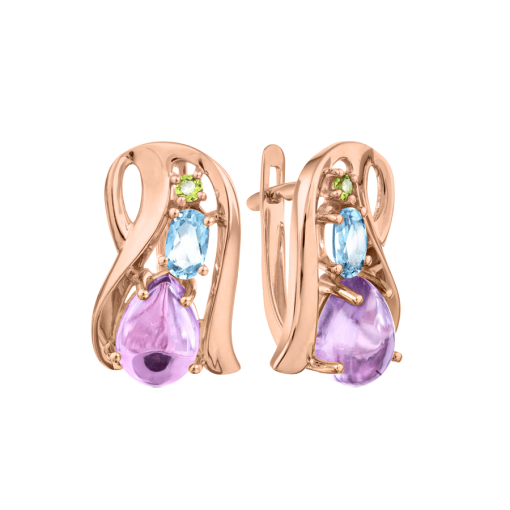 Earrings with amethyst, chrysolite and topaz 