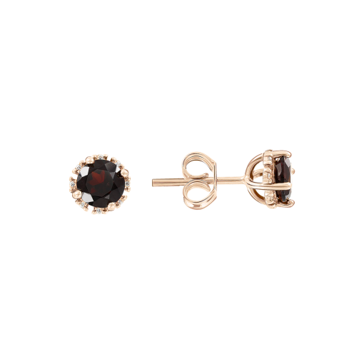 Stud earrings with garnet and zirconia 