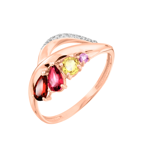 Women's ring with zirconia, amethyst, garnet, rhodolite and citrine 