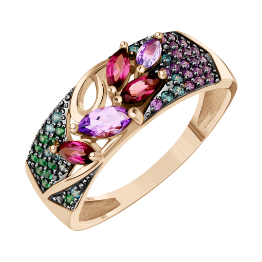 Women's ring with amethysts, rhodolites and zirconia 