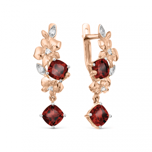 Earrings with garnets and zirconia 