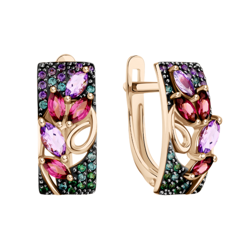 Earrings with amethysts, rhodolites and zirconia 