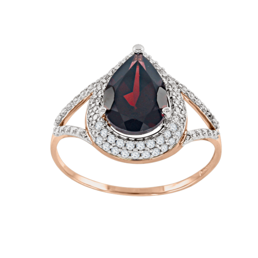 Women's ring with garnet and zirconia 