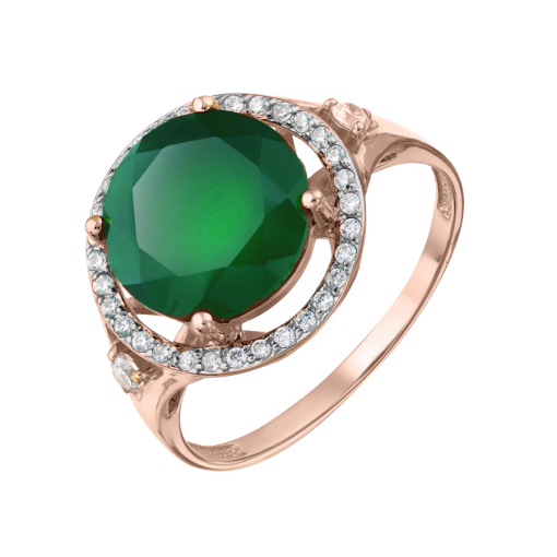 Women's ring with green agate and zirconia 
